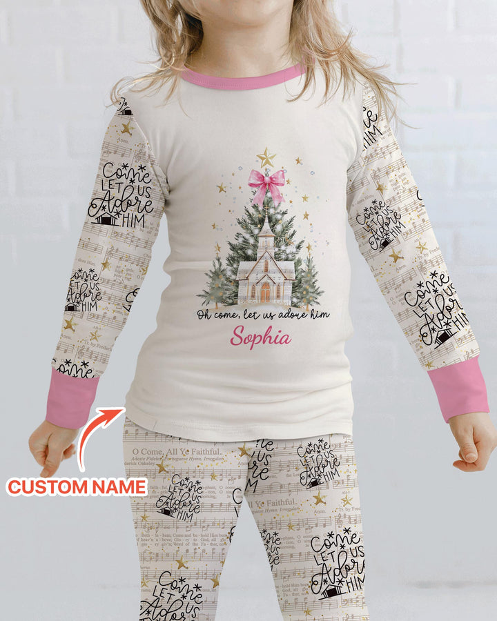 Oh Come Let Us Adore Him Custom Name Mommy And Me Matching Bamboo Two Piece Long Sleeve Pajama Set