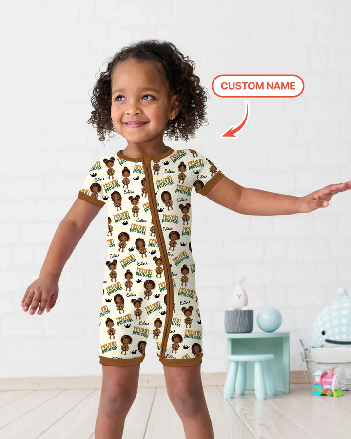 Custom Name Melanin Princess Bamboo Shorty Zippy