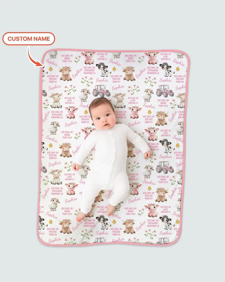 Custom Name God Says I Am Farm Animals Bamboo Blanket