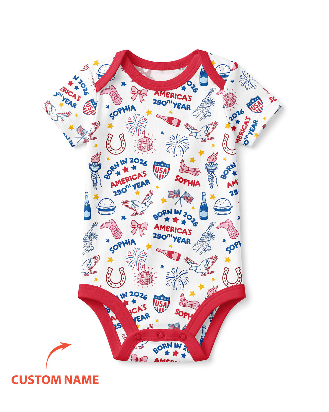 Born in 2026 America’s 250th Year Custom Name Bamboo Bodysuit