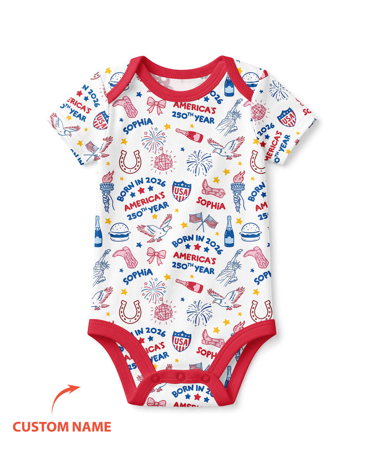 Born in 2026 America’s 250th Year Custom Name Bamboo Bodysuit