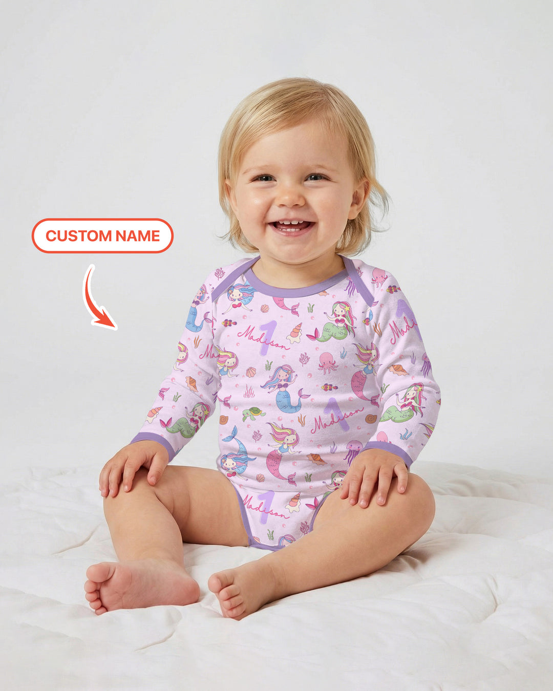 Custom Name Birthday Mermaid Wild One Bamboo Bodysuit