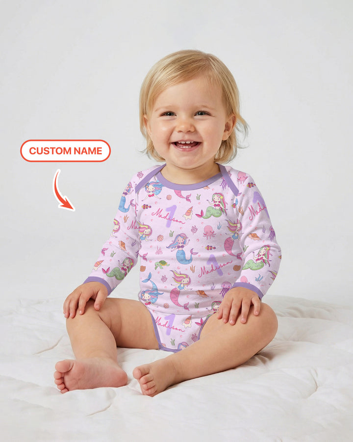 Custom Name Birthday Mermaid Wild One Bamboo Bodysuit