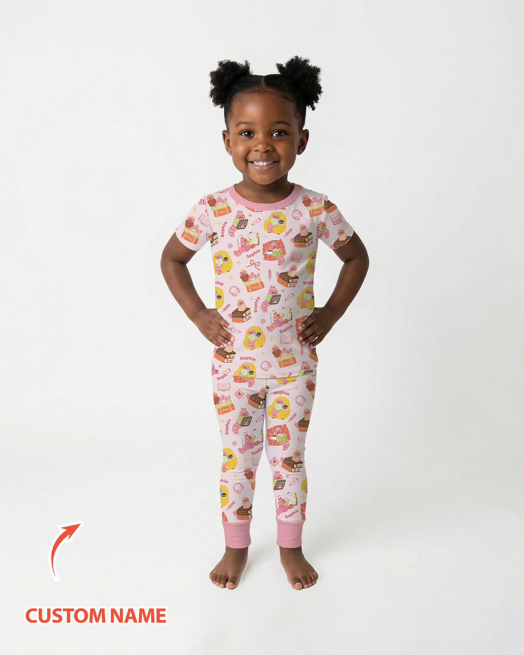 Little Book Worm Family Matching Bamboo Two Piece Short Sleeve Pajama Set
