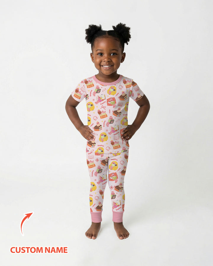 Little Book Worm Family Matching Bamboo Two Piece Short Sleeve Pajama Set