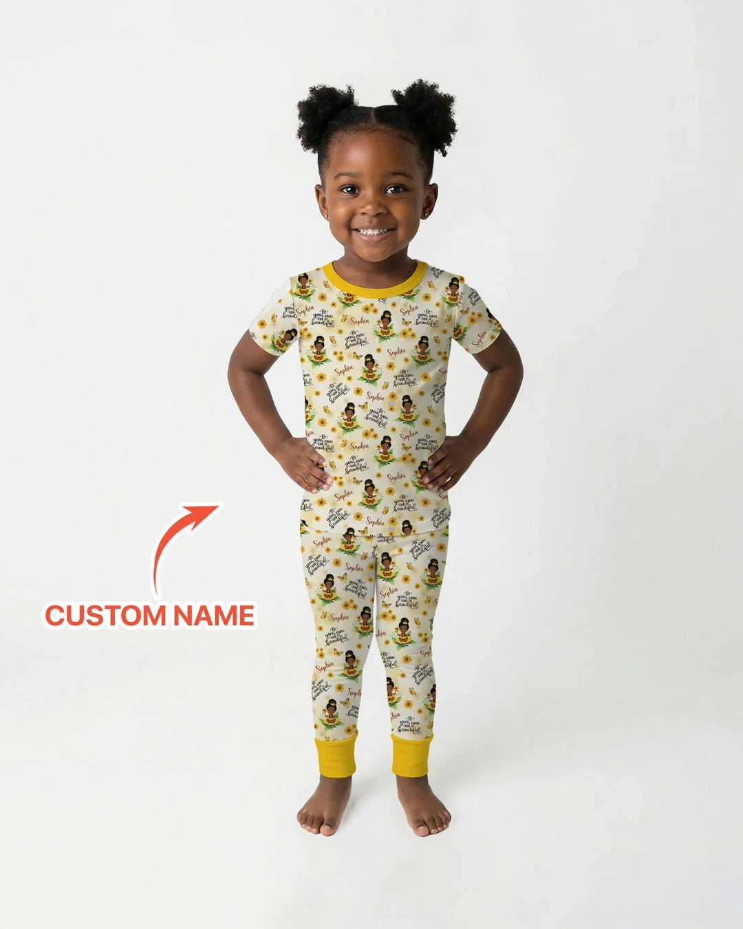 Custom Name Sunflower Queen Bamboo Two Piece Short Sleeve Pajama Set