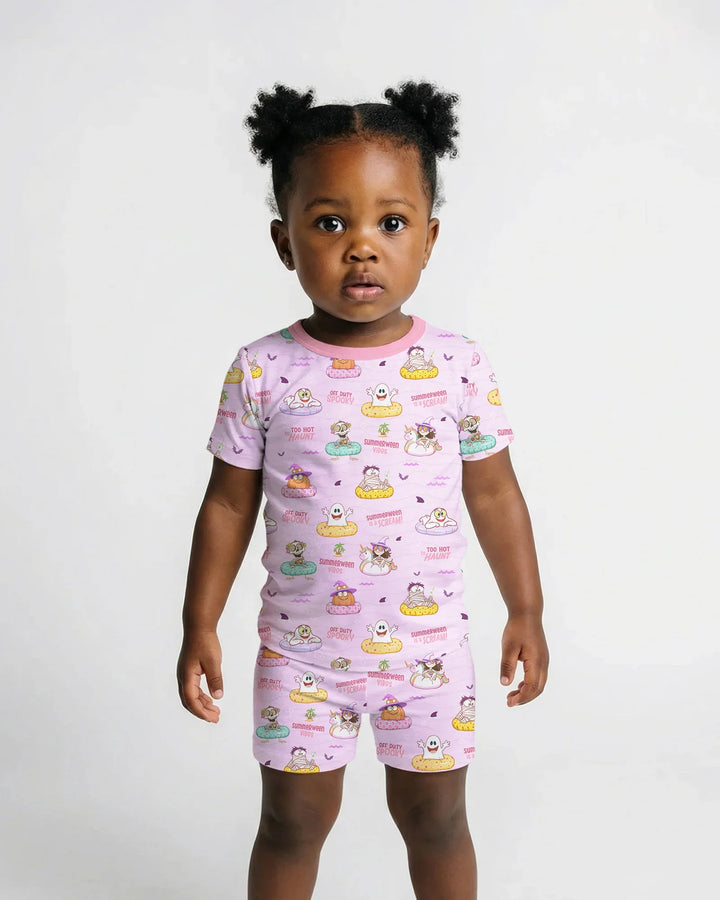 Summerween Cartoon Bamboo Two Piece Short Sleeve Shorts Pajama Set