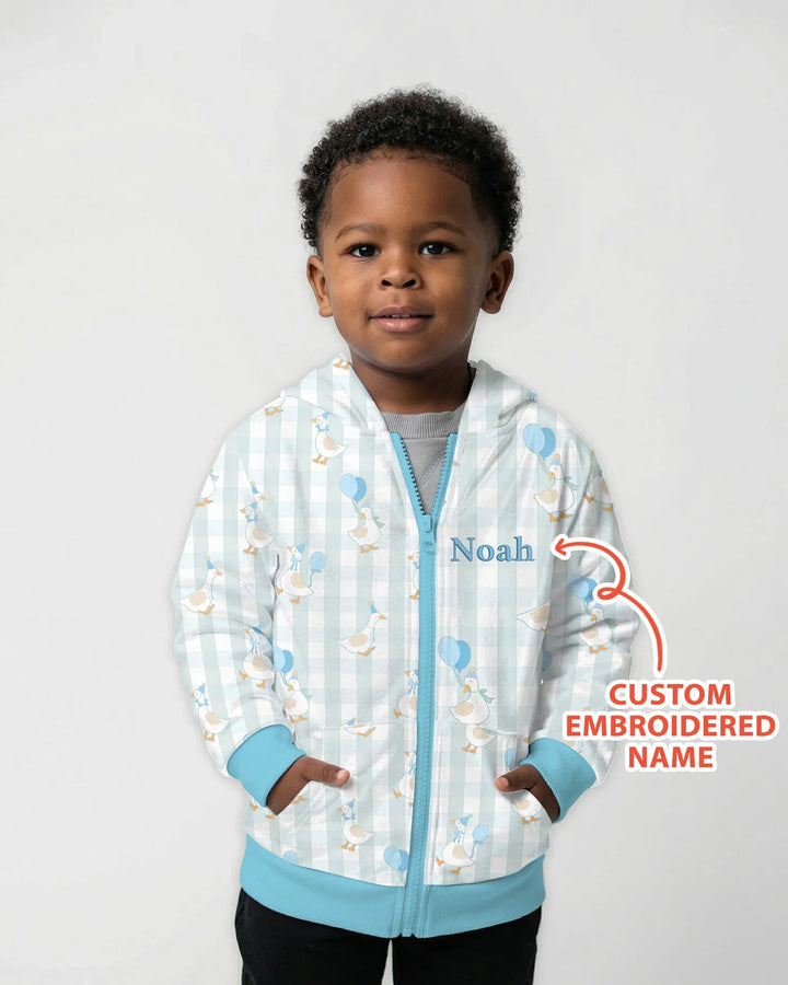 Personalisierter bestickter Geburtstag Baby Bambus Kapuzenpullover mit Reißverschluss