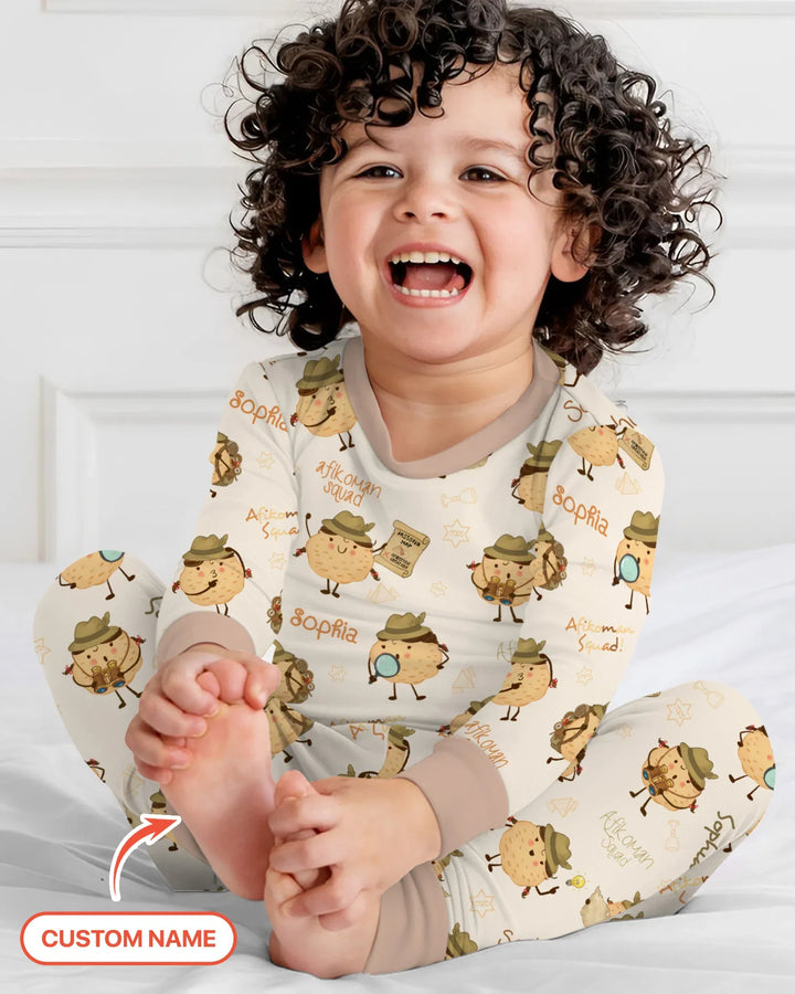 Custom Name Passover Afikoman Bamboo Two Piece Long Sleeve Pajama Set