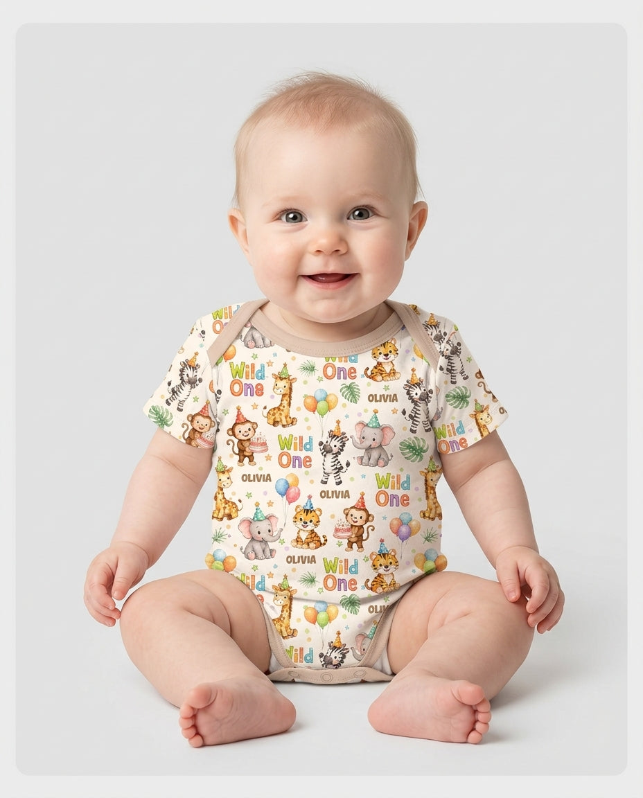 Custom Name 1st Birthday Wild One Bamboo Bodysuit