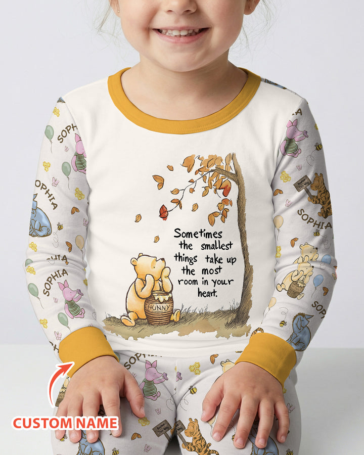 Little Things, Big Love Classic Bear Custom Name Bamboo Two Piece Long Sleeve Pajama Set