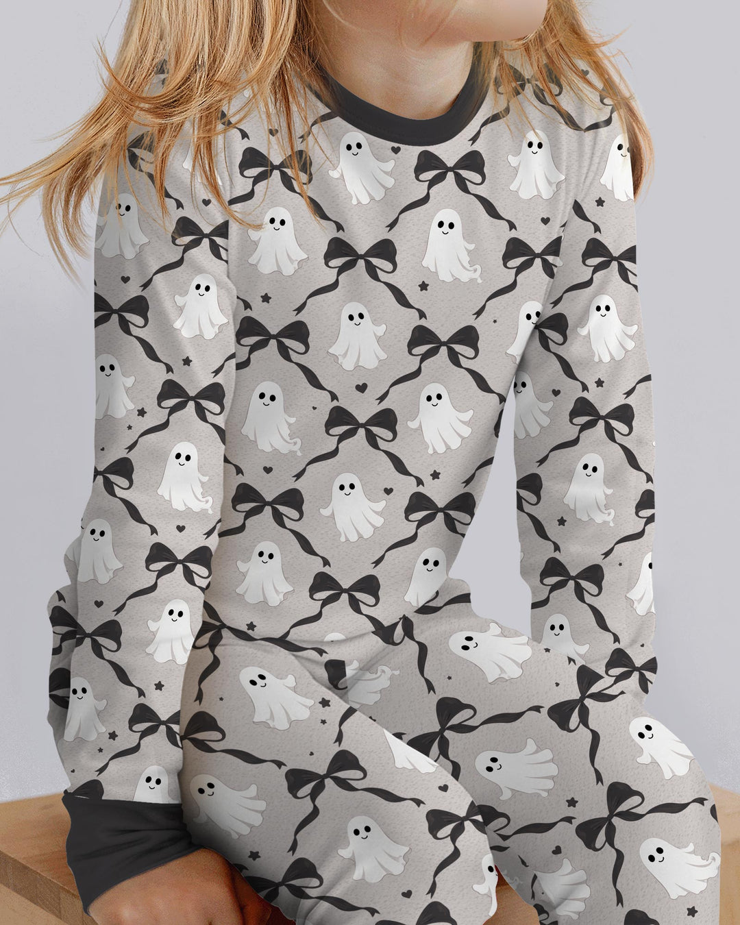 Cute Ghost Boo Coquette Halloween Bamboo Two Piece Long Sleeve Pajama Set