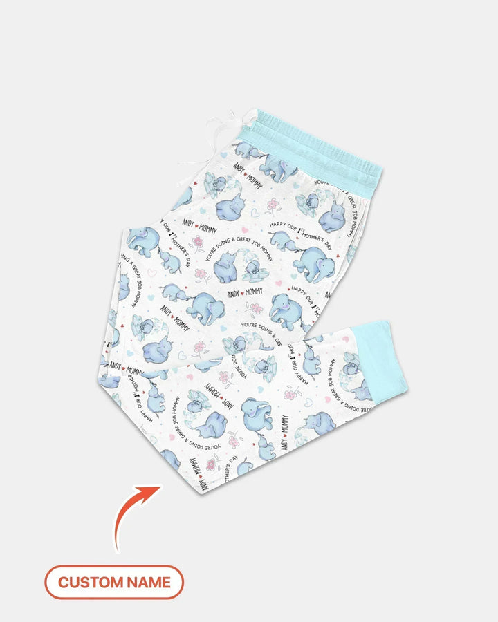Pyjama-Set für Damen mit Namen, Mutter- und Baby-Elefant aus Bambus