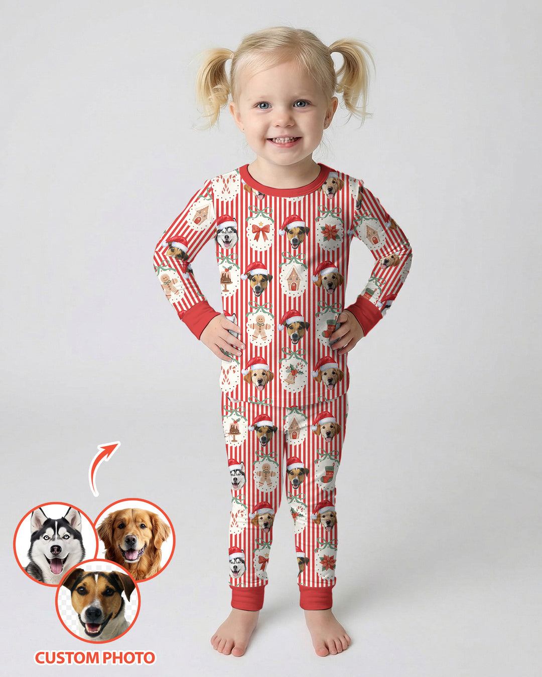 Christmas Paws Custom Photo Bamboo Two Piece Long Sleeve Pajama Set
