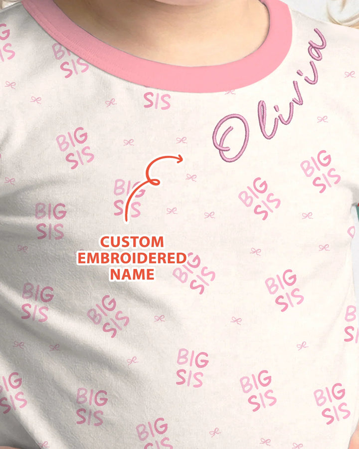 Custom Embroidered Name Big Sis Bamboo Two Piece Long Sleeve Pajama Set