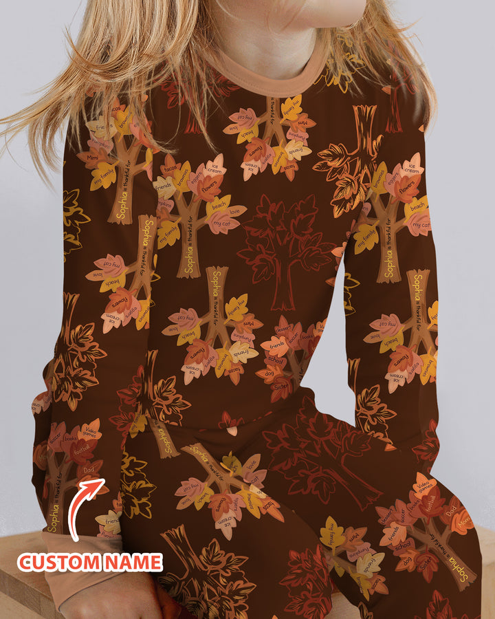Custom Thanksgiving Tree Bamboo Two Piece Long Sleeve Pajama Set
