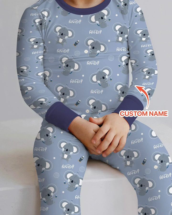 Custom Name Cosmic Koala Bamboo Two Piece Long Sleeve Pajama Set