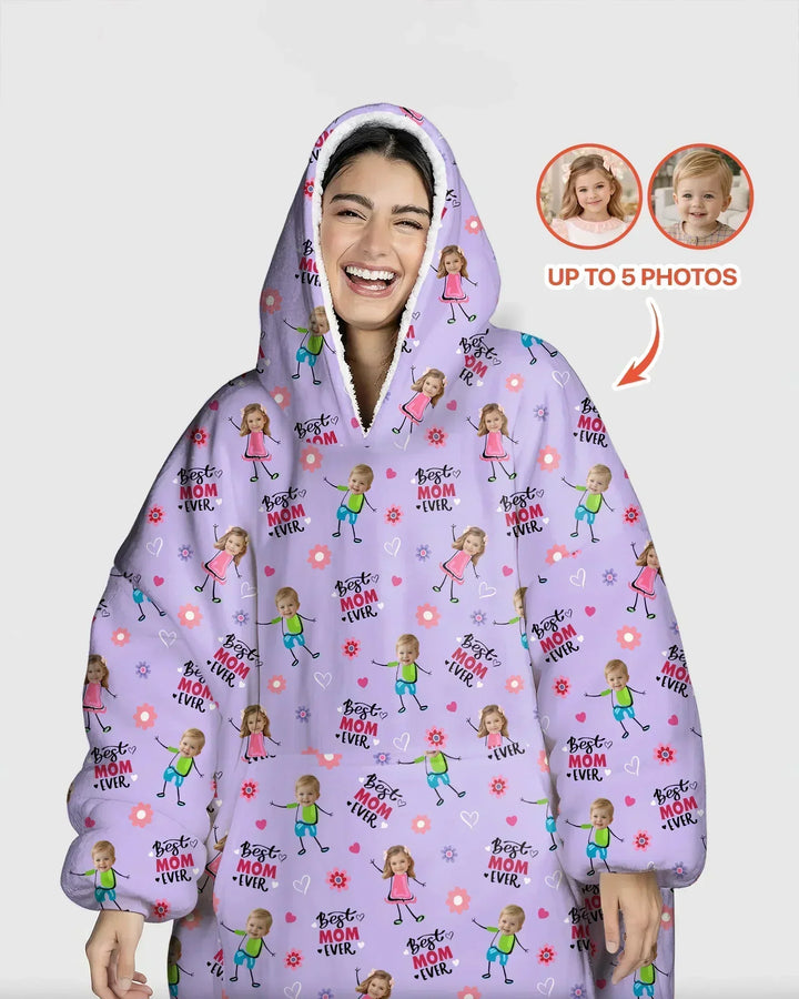 Personalisierbarer Foto "Beste Mama aller Zeiten" Doodle Bambus-Decken-Hoodie