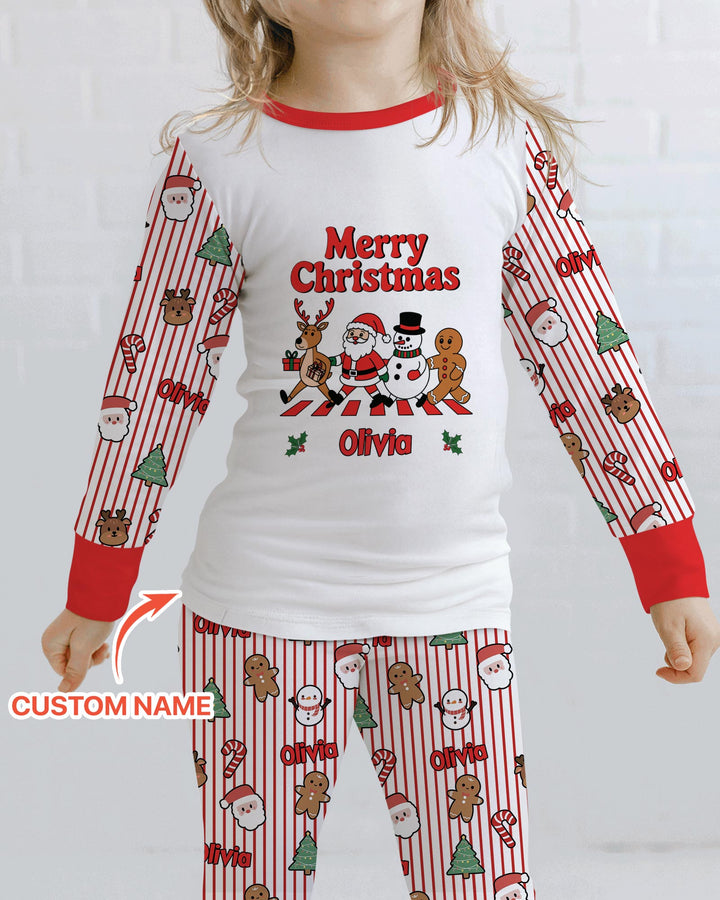 Custom Name Funny Christmas Crossing Bamboo Two Piece Long Sleeve Pajama Set