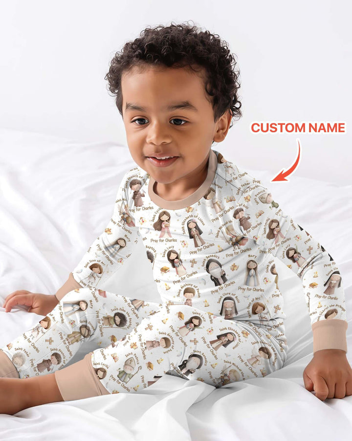 Pray For Me Custom Name Bamboo Two Piece Long Sleeve Pajama Set