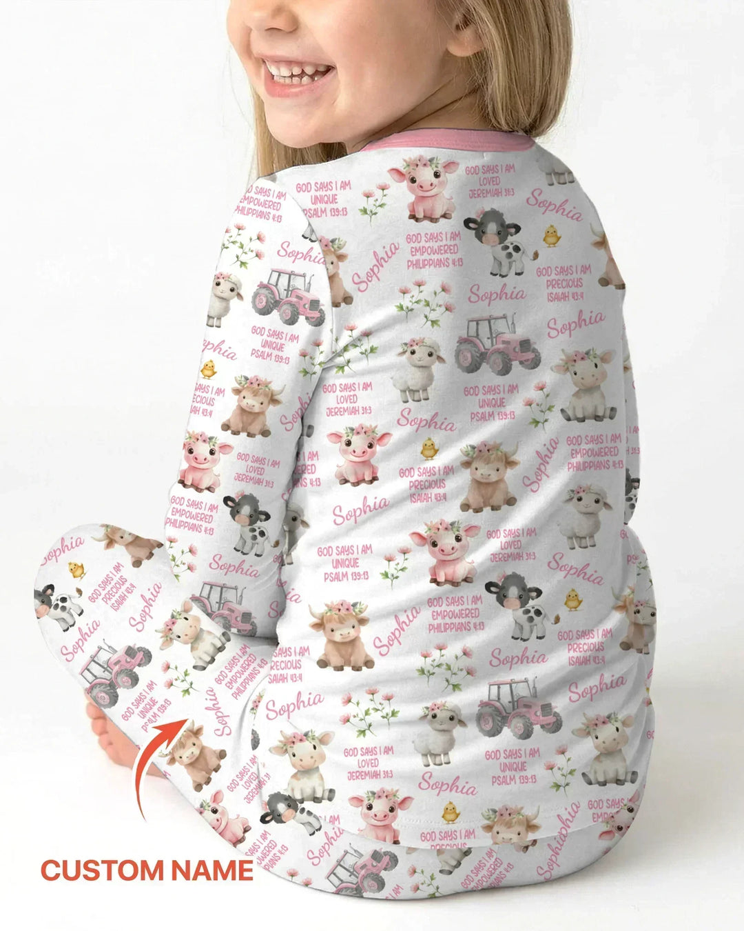 Custom Name God Says I Am Farm Animals Bamboo Two Piece Long Sleeve Pajama Set