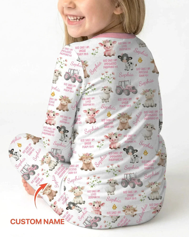 Custom Name God Says I Am Farm Animals Bamboo Two Piece Long Sleeve Pajama Set