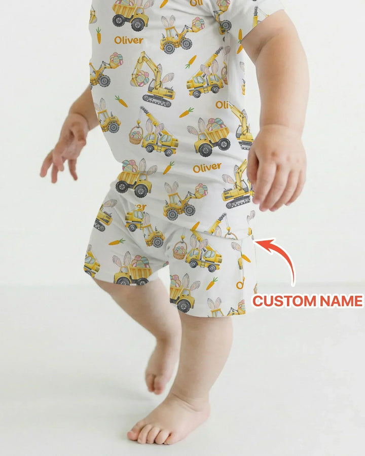 Eggs-cavator Construction Bamboo Two Piece Short Sleeve Shorts Pajama Set
