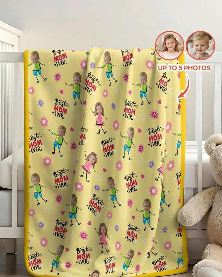 Custom Photo "Best Mom Ever" Doodle Bamboo Blanket