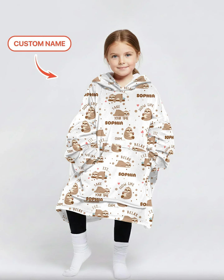 Personalisierbarer süßer Faultier-Bambus-Decken-Hoodie