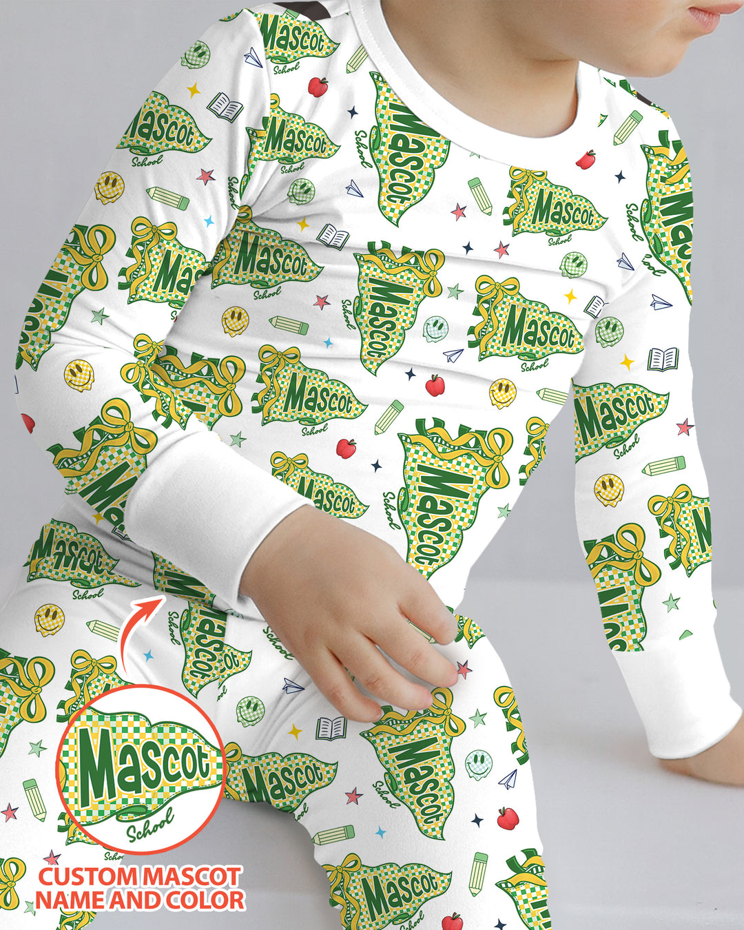 Custom Mascot School Name Bamboo Two Piece Long Sleeve Pajama Set