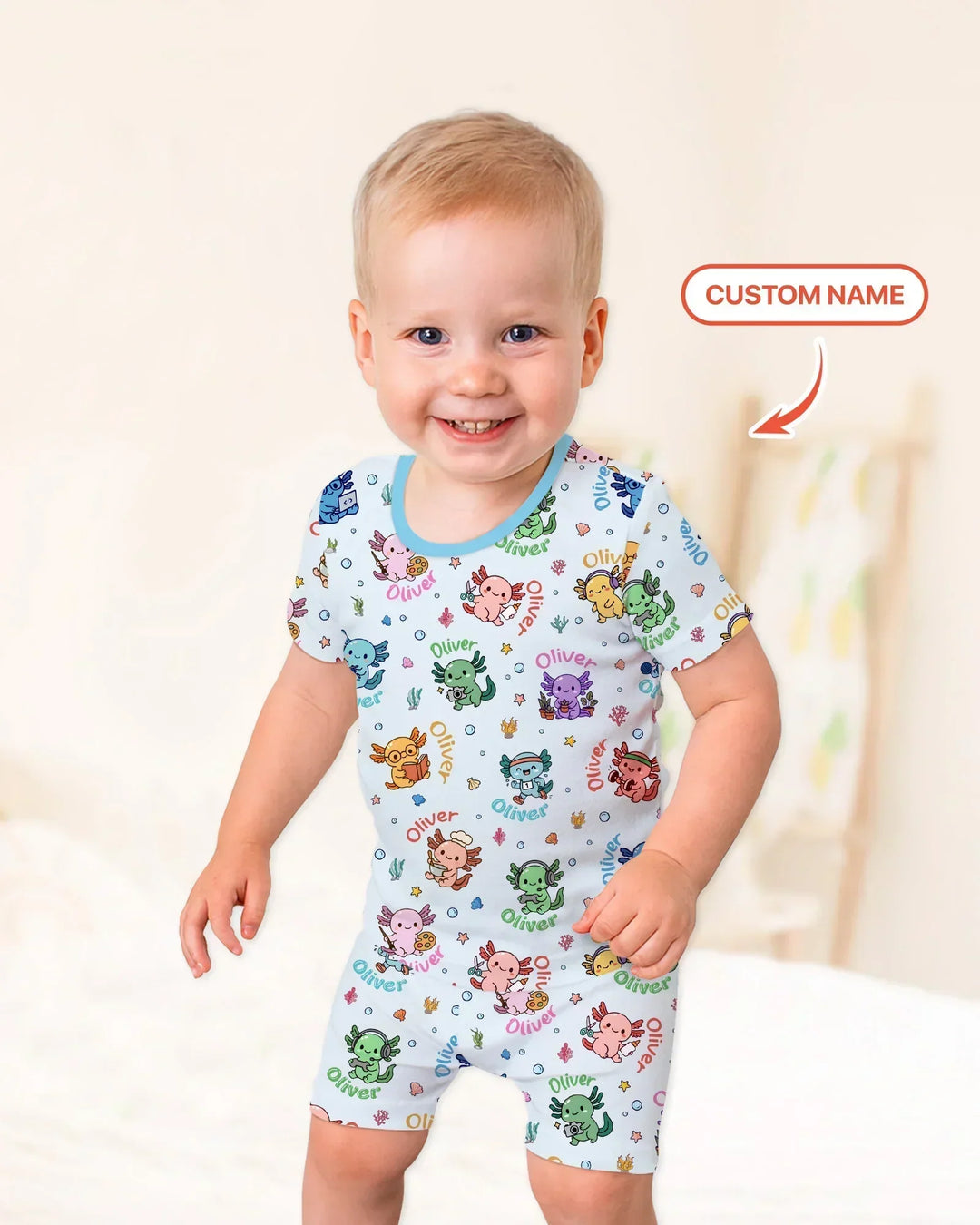 Zweiteiliges Pyjama-Set mit kurzen Ärmeln und Shorts im Sommer-Design