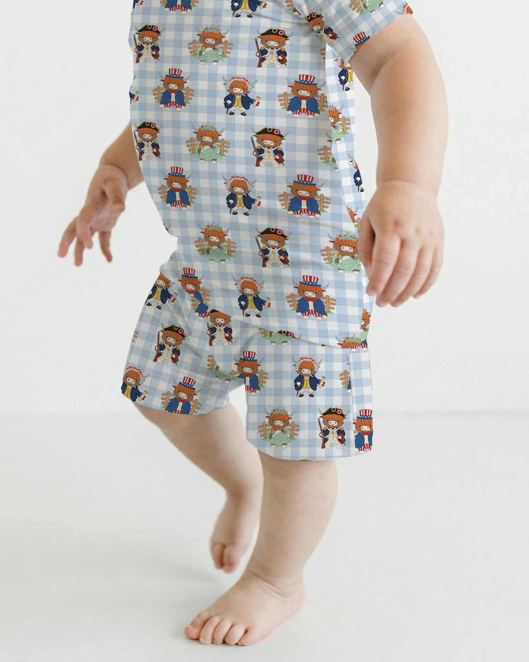 Patriotic 4th of July Highland Cow Bamboo Two Piece Short Sleeve Shorts Pajama Set