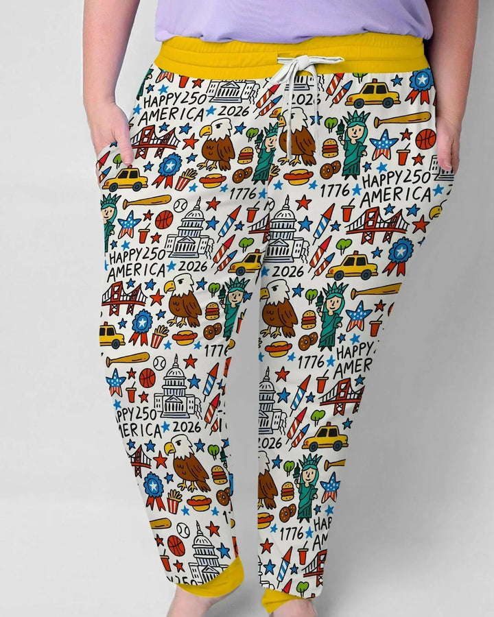 Doodle America 250. Jubiläum Familien-Bambus-Pyjama-Set für Damen