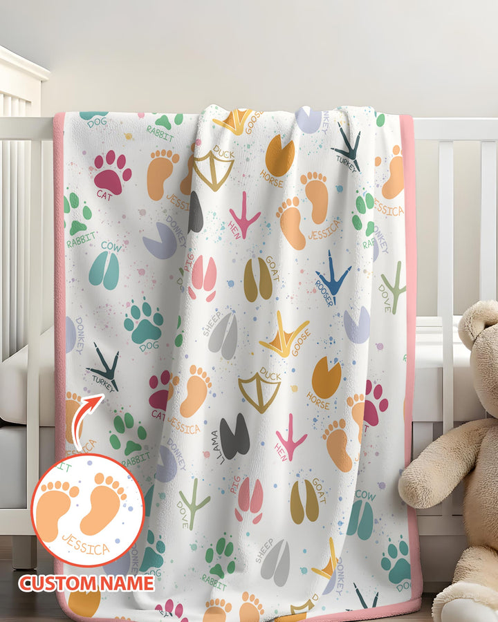 Cute Farm Animal Tracks Custom Name Bamboo Blanket