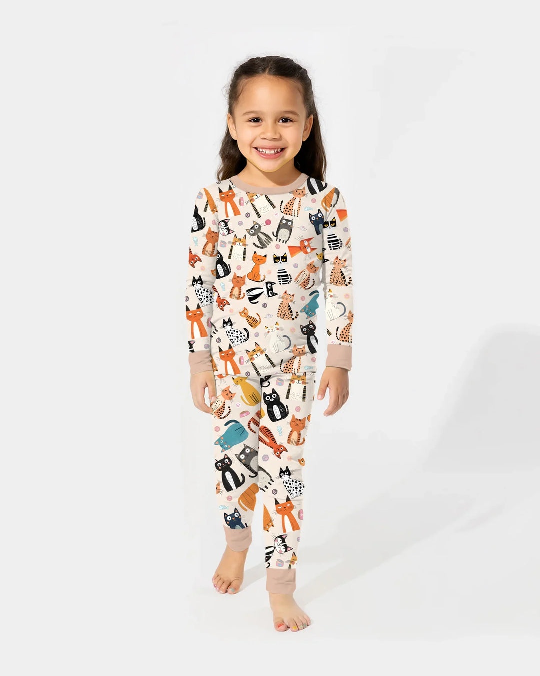 Goofy Mischief Cat Family Matching Bamboo Two Piece Long Sleeve Pajama Set