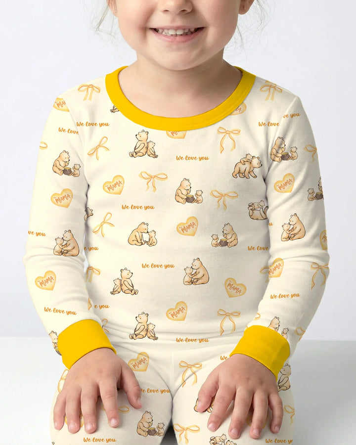 Sweat Yellow Mama Bear Two Piece Long Sleeve Pajama Set