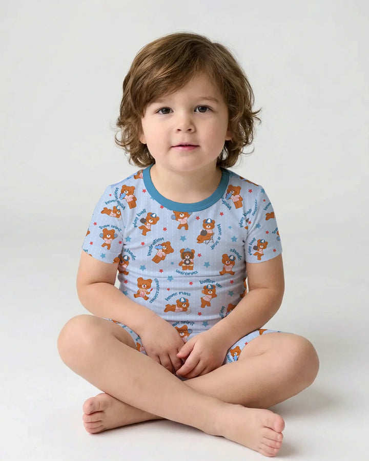 Born To Play Baseball Bamboo Two Piece Short Sleeve Shorts Pajama Set