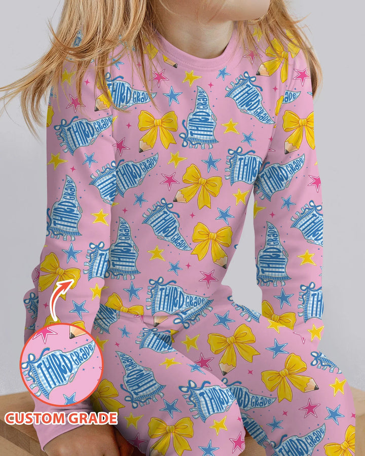 Pencil Bow Back To School Bamboo Two Piece Long Sleeve Pajama Set