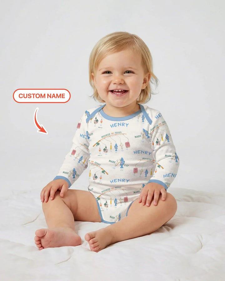 Hooked On Jesus Fishing Matching Bamboo Bodysuit