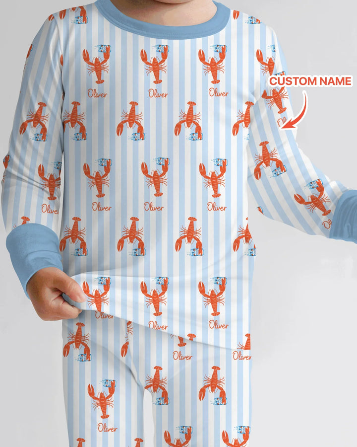 Custom Name Crawfish Beer Season Bamboo Two Piece Long Sleeve Pajama Set