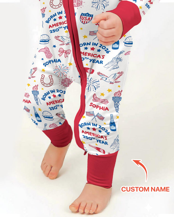 Born in 2026 America’s 250th Year Custom Name Bamboo Convertible Zippy