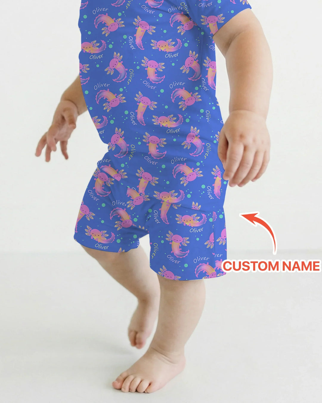 Axolotl Glow Custom Name Bamboo Two Piece Short Sleeve Shorts Pajama Set