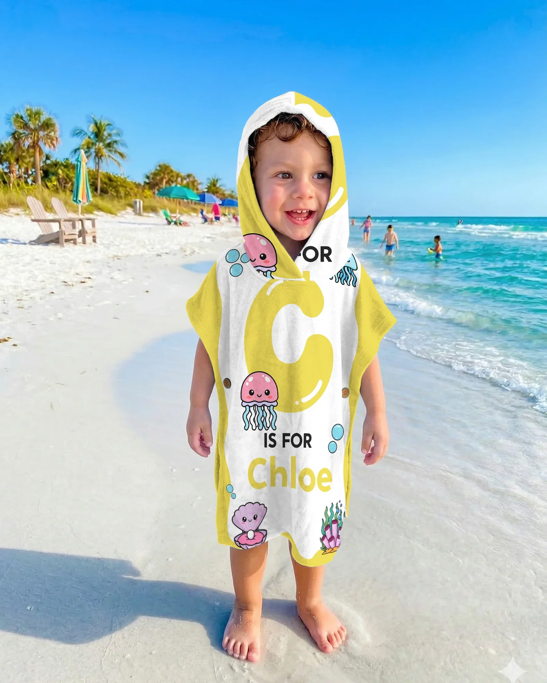 Personalisierter übergroßer Bambus-Schwimmponcho mit Ozeanmotiv