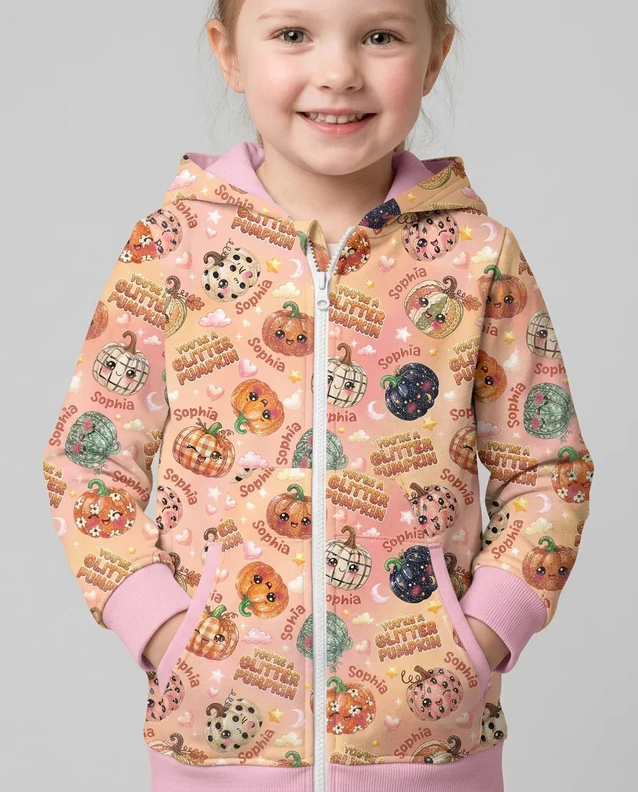 Custom Name You're A Glitter Pumpkin Bamboo Zip Hoodie
