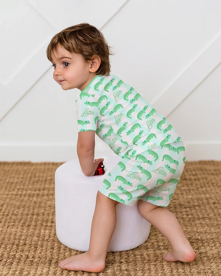 Later Gator Bamboo Two Piece Short Sleeve Shorts Pajama Set