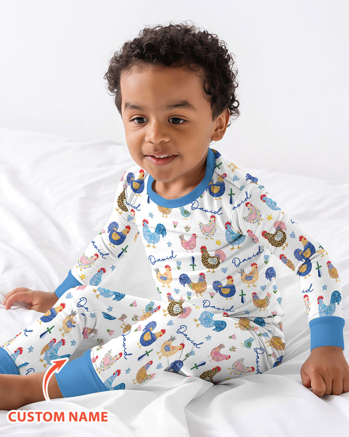 Cluck And Cozy Bamboo Two Piece Long Sleeve Pajama Set