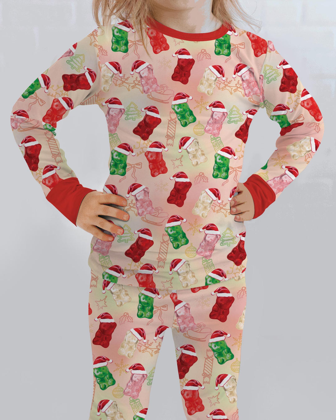Gummy Bear Santa Christmas Bamboo Two Piece Long Sleeve Pajama Set