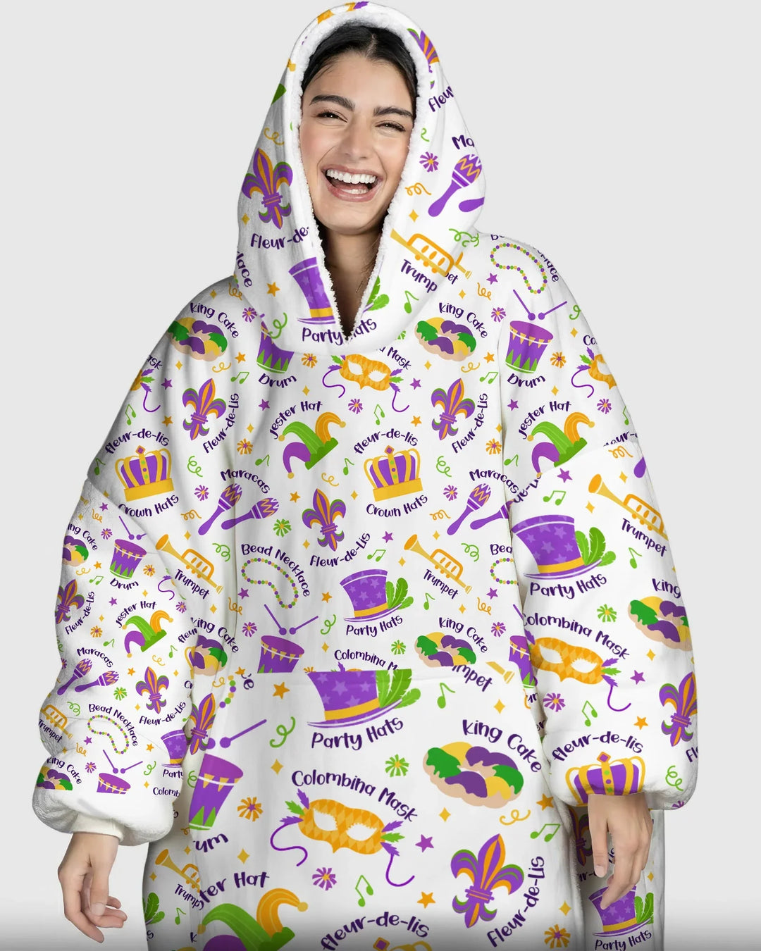 Mardi Gras Familien-Partnerlook Bambus-Deckenhoodie