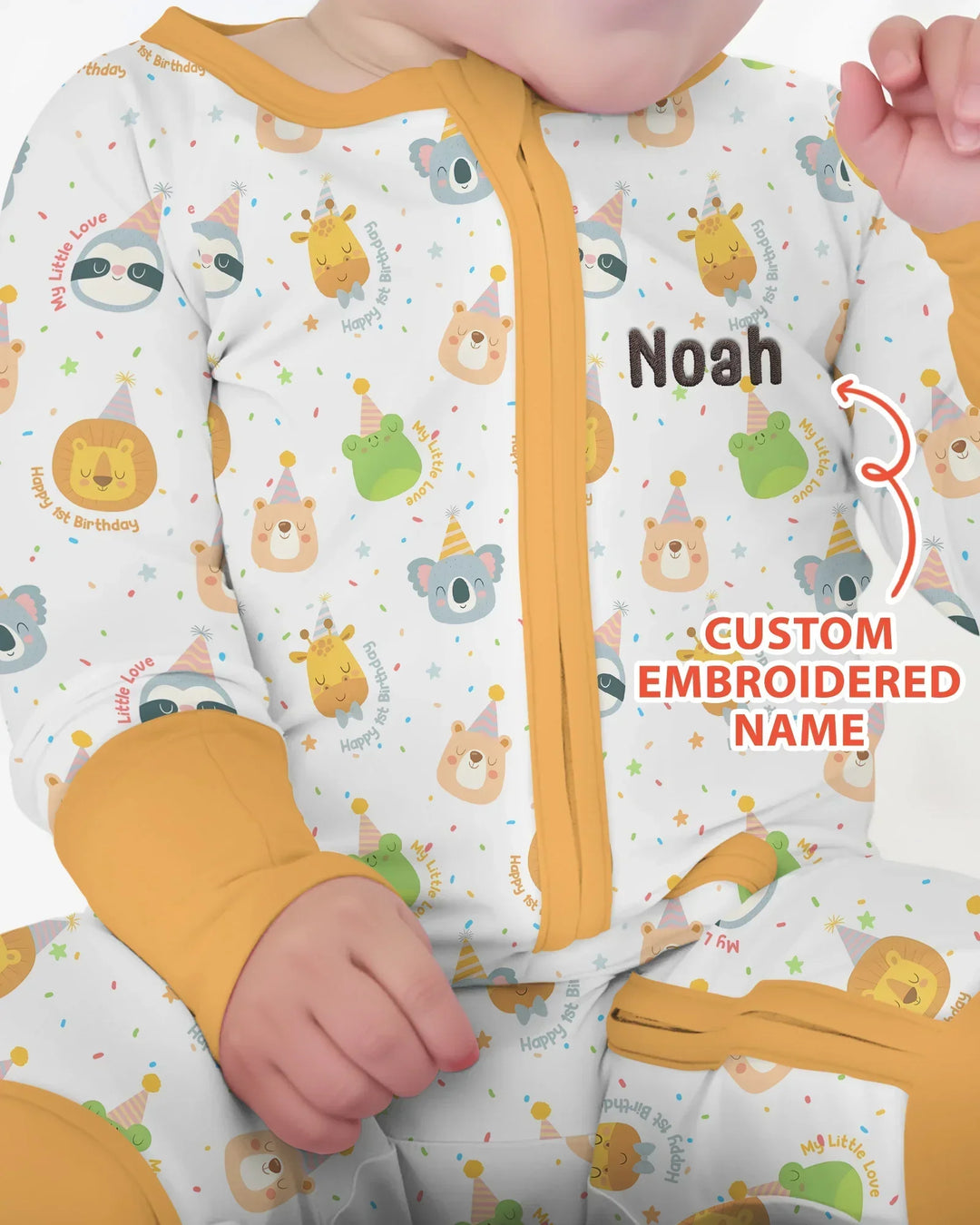 1st Birthday Personalized Embroidered Baby Bamboo Convertible Zippy