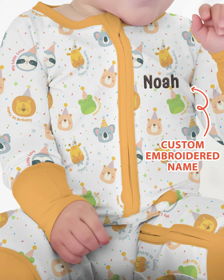 1st Birthday Personalized Embroidered Baby Bamboo Convertible Zippy